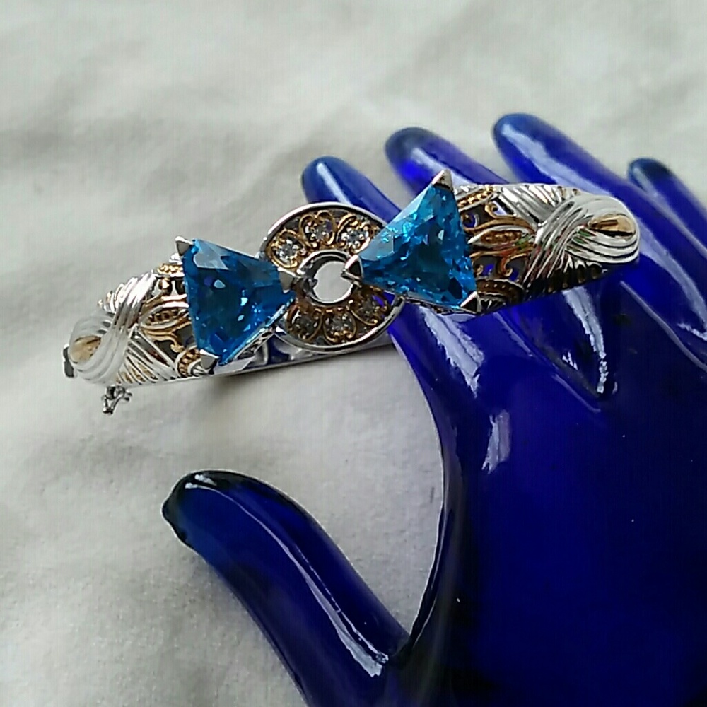Michael Valitutti Trillion cut Blue Topaz Statement Bangle Bracelet